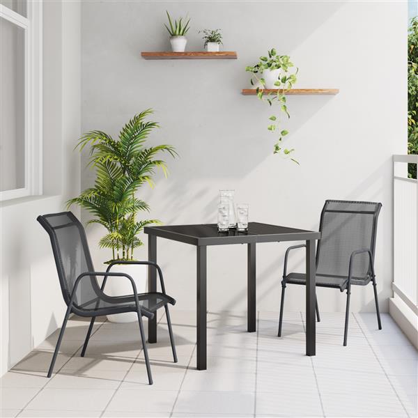 Grote foto vidaxl 3 delige eetset voor in de tuin zwart textilene en staal tuin en terras tuinmeubelen