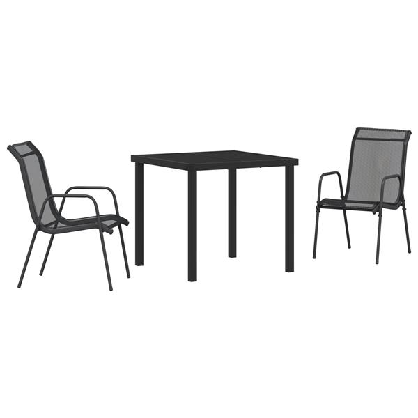 Grote foto vidaxl 3 delige eetset voor in de tuin zwart textilene en staal tuin en terras tuinmeubelen