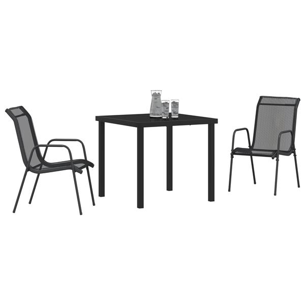 Grote foto vidaxl 3 delige eetset voor in de tuin zwart textilene en staal tuin en terras tuinmeubelen