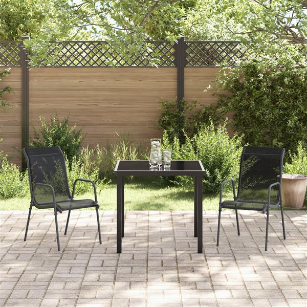 Grote foto vidaxl 3 delige eetset voor in de tuin zwart textilene en staal tuin en terras tuinmeubelen