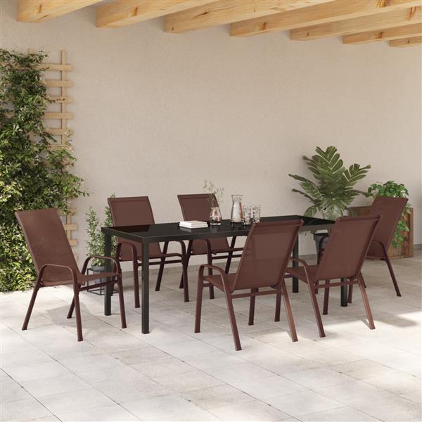 Grote foto vidaxl 7 delige tuinset textileen en staal bruin tuin en terras tuinmeubelen