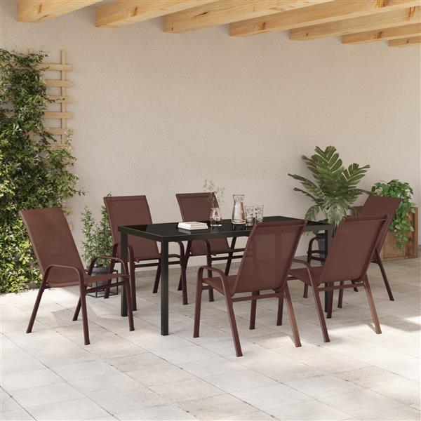 Grote foto vidaxl 7 delige tuinset textileen en staal bruin tuin en terras tuinmeubelen