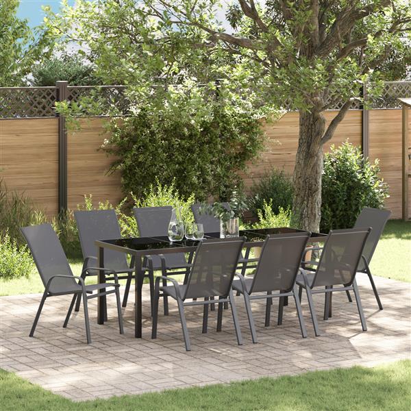 Grote foto vidaxl 9 delige tuinset textileen en staal grijs tuin en terras tuinmeubelen