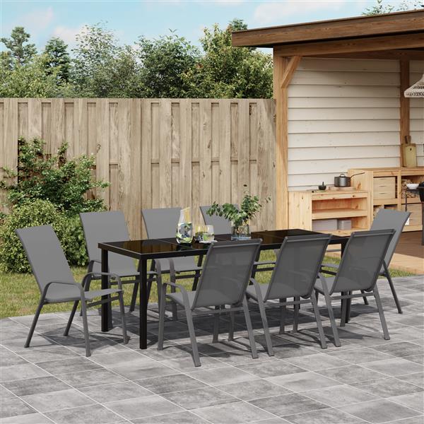Grote foto vidaxl 9 delige tuinset textileen en staal grijs tuin en terras tuinmeubelen