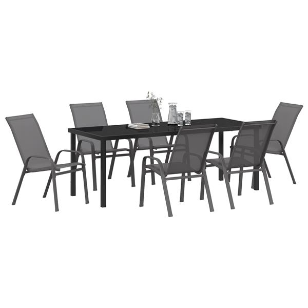 Grote foto vidaxl 7 delige tuinset textileen en staal grijs tuin en terras tuinmeubelen