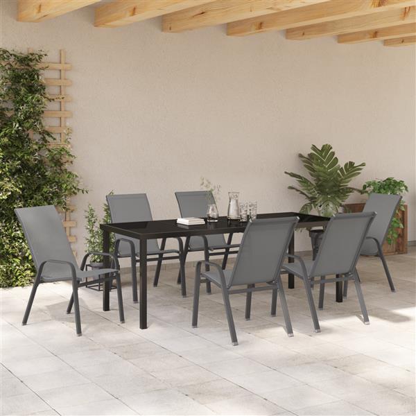 Grote foto vidaxl 7 delige tuinset textileen en staal grijs tuin en terras tuinmeubelen