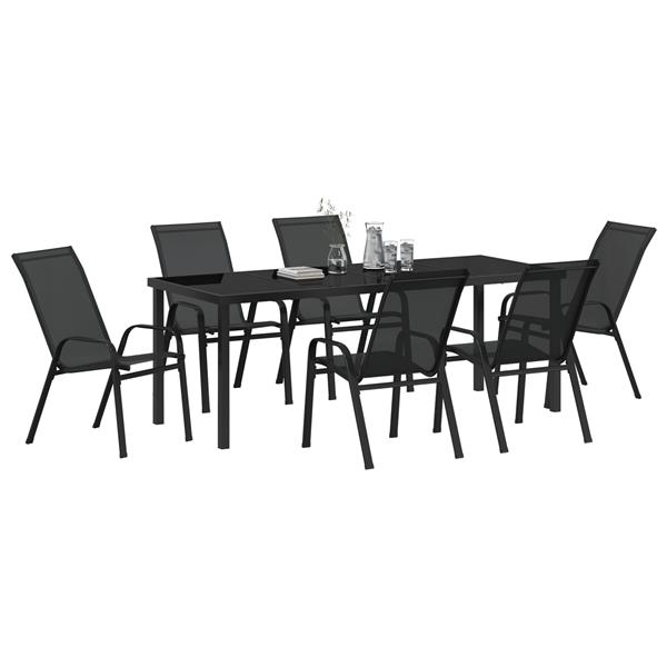Grote foto vidaxl 7 delige tuinset textileen en staal zwart tuin en terras tuinmeubelen