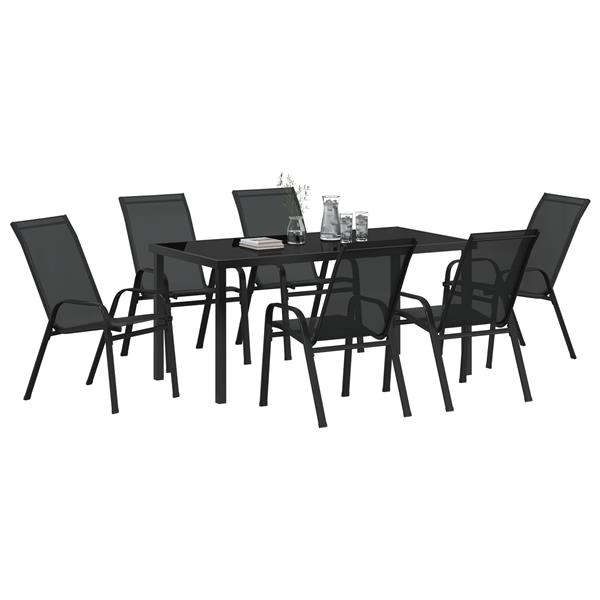 Grote foto vidaxl 7 delige tuinset textileen en staal zwart tuin en terras tuinmeubelen