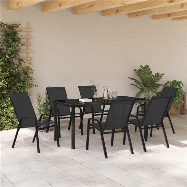 Grote foto vidaxl 7 delige tuinset textileen en staal zwart tuin en terras tuinmeubelen