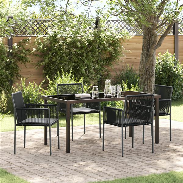 Grote foto vidaxl 5 delige eetset voor in de tuin met kussens zwart poly rattan tuin en terras tuinmeubelen