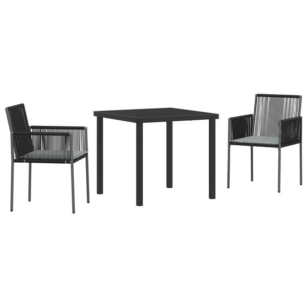 Grote foto vidaxl 3 delige tuinset met eettafel en kussens zwart poly rattan tuin en terras tuinmeubelen