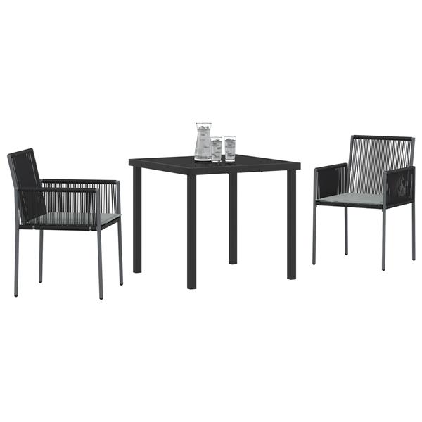Grote foto vidaxl 3 delige tuinset met eettafel en kussens zwart poly rattan tuin en terras tuinmeubelen