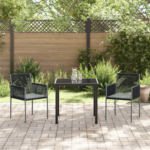 Grote foto vidaxl 3 delige tuinset met eettafel en kussens zwart poly rattan tuin en terras tuinmeubelen
