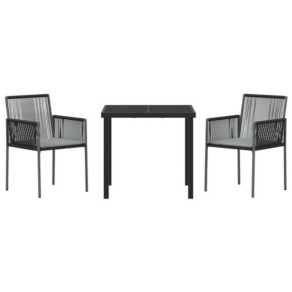 Grote foto vidaxl 3 delige tuinset met eettafel en kussens zwart poly rattan tuin en terras tuinmeubelen