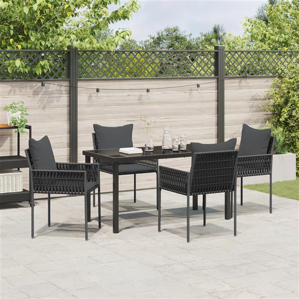 Grote foto vidaxl 5 delige tuin eetset met kussens zwart poly rattan tuin en terras tuinmeubelen