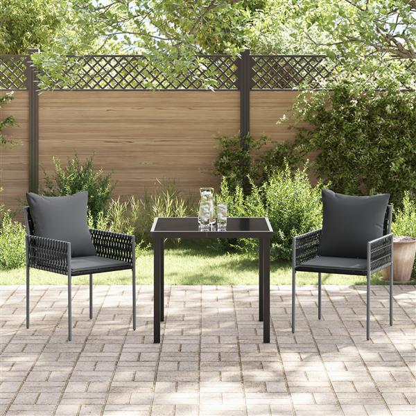 Grote foto vidaxl 3 delige tuinset met kussens zwart poly rattan tuin en terras tuinmeubelen