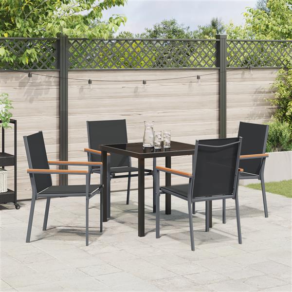 Grote foto vidaxl 5 delige tuin eetset zwart textileen en staal tuin en terras tuinmeubelen