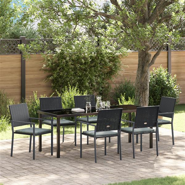 Grote foto vidaxl 7 delige tuinset met kussens zwart poly rattan tuin en terras tuinmeubelen