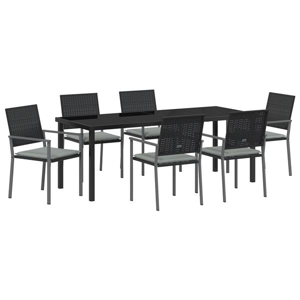 Grote foto vidaxl 7 delige tuinset met kussens zwart poly rattan tuin en terras tuinmeubelen