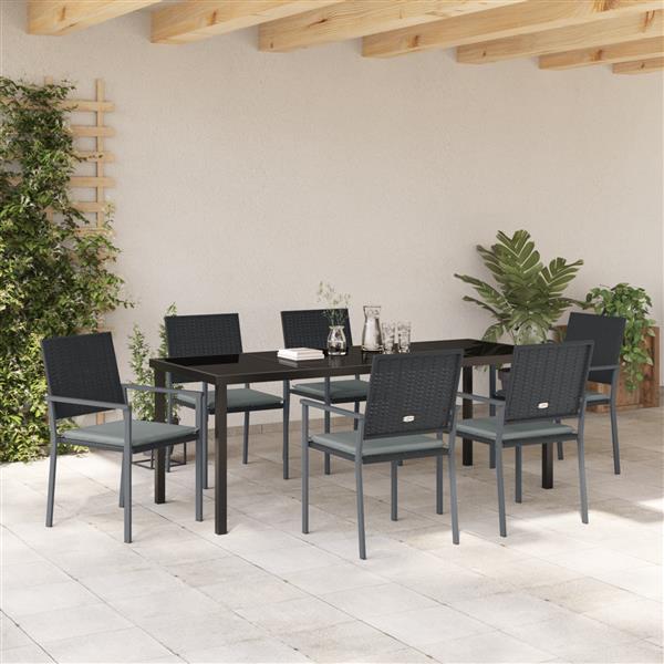 Grote foto vidaxl 7 delige tuinset met kussens zwart poly rattan tuin en terras tuinmeubelen