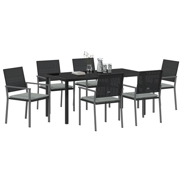Grote foto vidaxl 7 delige tuinset met kussens zwart poly rattan tuin en terras tuinmeubelen