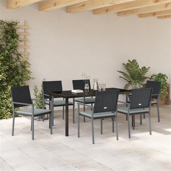 Grote foto vidaxl 7 delige tuinset met kussens zwart poly rattan tuin en terras tuinmeubelen