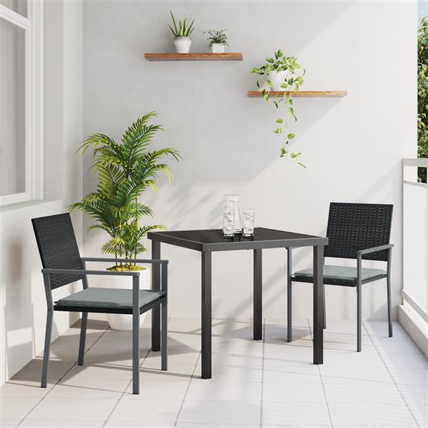 Grote foto vidaxl 3 delige tuin eettafel set met kussens zwart poly rattan tuin en terras tuinmeubelen
