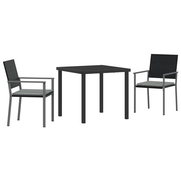 Grote foto vidaxl 3 delige tuin eettafel set met kussens zwart poly rattan tuin en terras tuinmeubelen