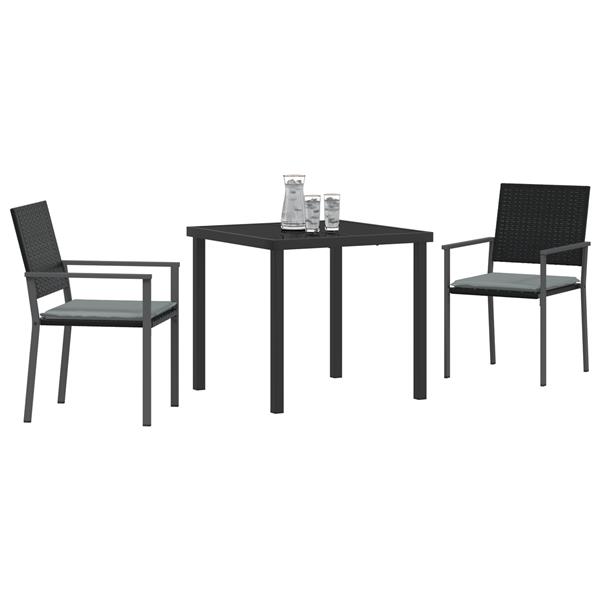 Grote foto vidaxl 3 delige tuin eettafel set met kussens zwart poly rattan tuin en terras tuinmeubelen