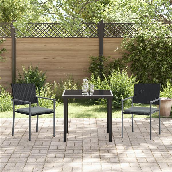 Grote foto vidaxl 3 delige tuin eettafel set met kussens zwart poly rattan tuin en terras tuinmeubelen