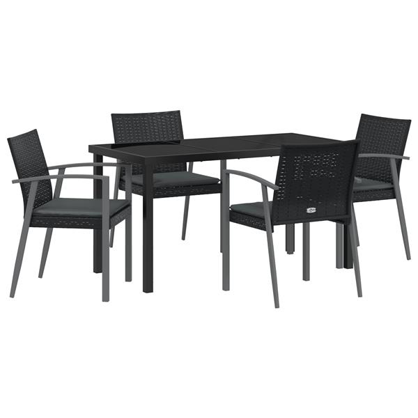 Grote foto vidaxl 5 delige tuinset met kussens zwart poly rattan tuin en terras tuinmeubelen