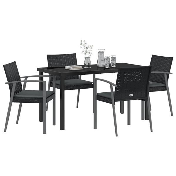 Grote foto vidaxl 5 delige tuinset met kussens zwart poly rattan tuin en terras tuinmeubelen