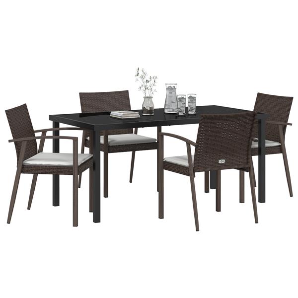 Grote foto vidaxl 5 delige eetset voor in de tuin met kussens bruin poly rattan tuin en terras tuinmeubelen