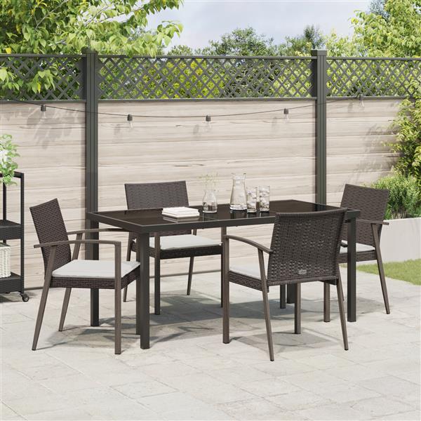 Grote foto vidaxl 5 delige eetset voor in de tuin met kussens bruin poly rattan tuin en terras tuinmeubelen