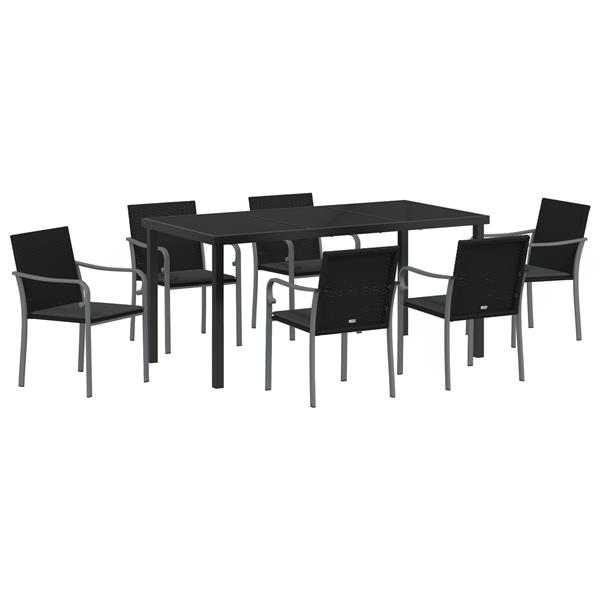 Grote foto vidaxl 7 delige tuinset met kussens zwarte poly rattan tuin en terras tuinmeubelen
