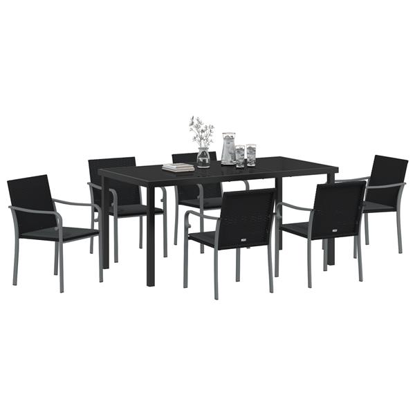 Grote foto vidaxl 7 delige tuinset met kussens zwarte poly rattan tuin en terras tuinmeubelen