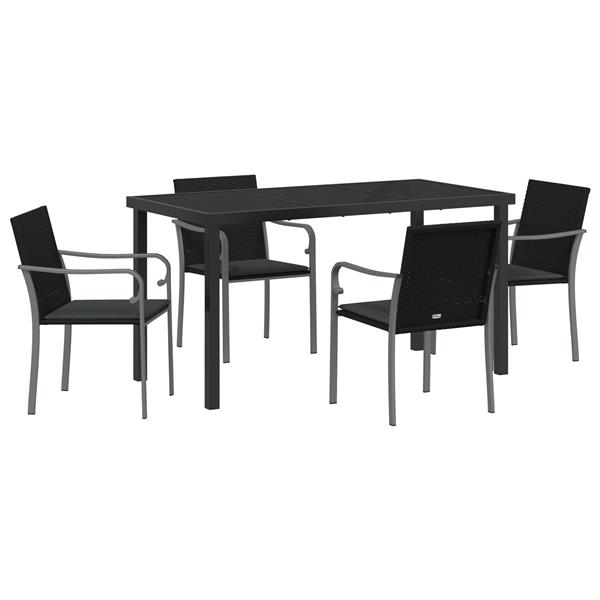 Grote foto vidaxl 5 delige tuinset met kussens zwart poly rattan tuin en terras tuinmeubelen
