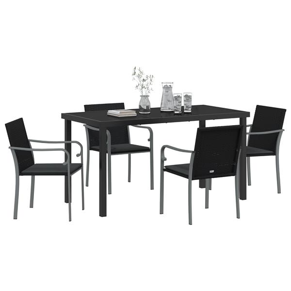 Grote foto vidaxl 5 delige tuinset met kussens zwart poly rattan tuin en terras tuinmeubelen