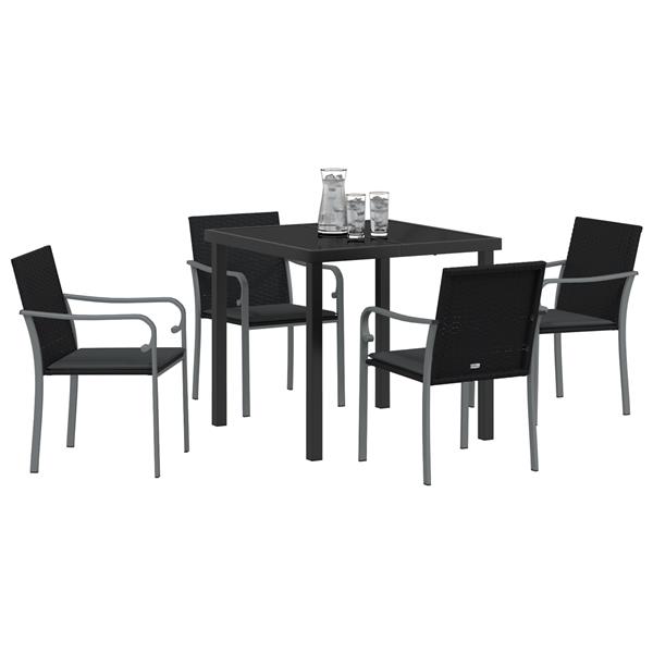 Grote foto vidaxl 5 delige tuinset met kussens zwart poly rattan tuin en terras tuinmeubelen