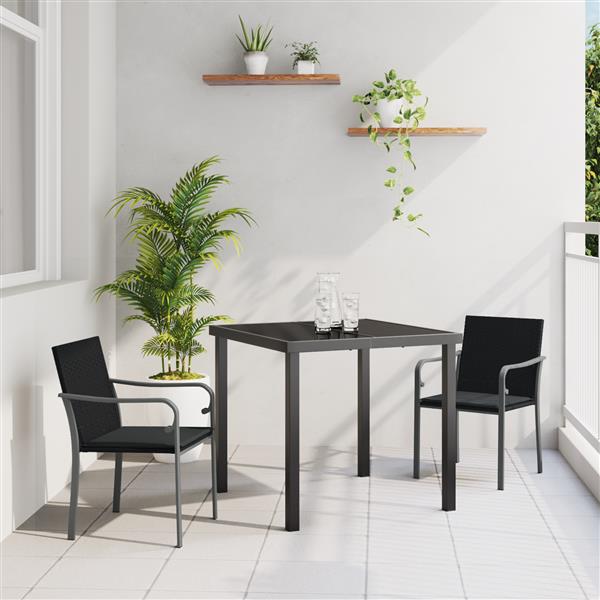 Grote foto vidaxl 3 delige tuin eetset met kussens zwart poly rattan tuin en terras tuinmeubelen