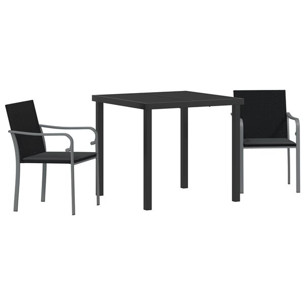 Grote foto vidaxl 3 delige tuin eetset met kussens zwart poly rattan tuin en terras tuinmeubelen