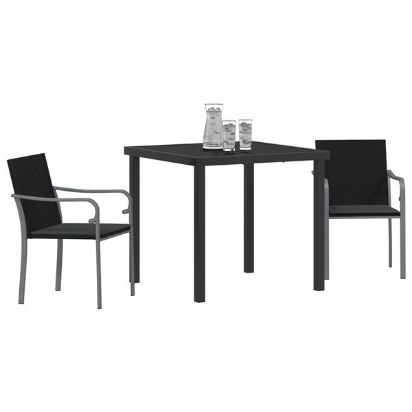 Grote foto vidaxl 3 delige tuin eetset met kussens zwart poly rattan tuin en terras tuinmeubelen