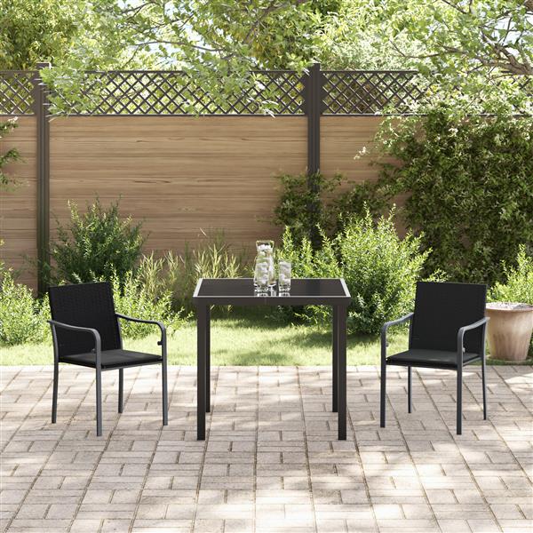 Grote foto vidaxl 3 delige tuin eetset met kussens zwart poly rattan tuin en terras tuinmeubelen