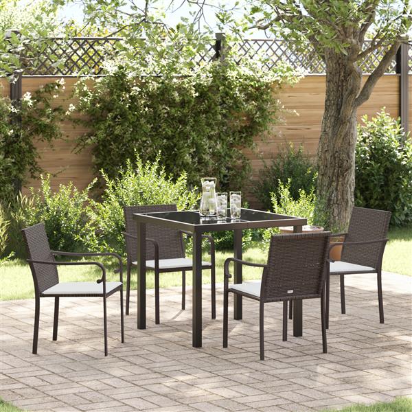 Grote foto vidaxl 5 delige tuin eetset met kussens in bruin poly rattan tuin en terras tuinmeubelen