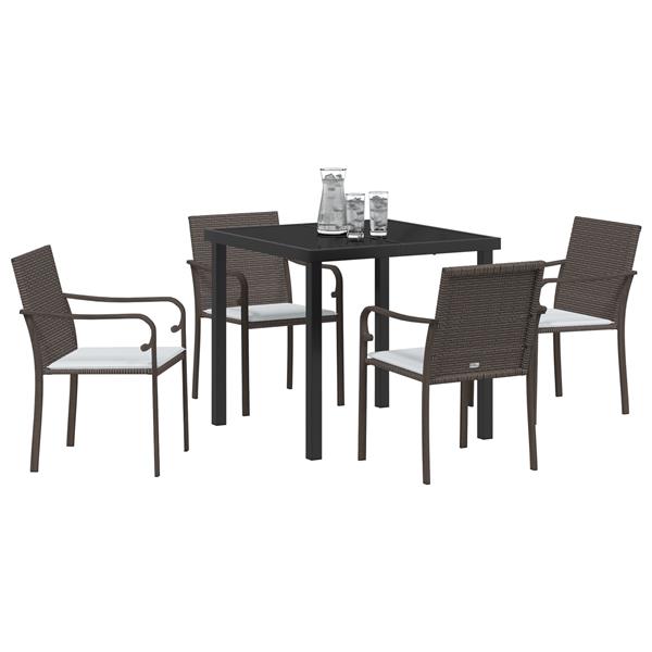 Grote foto vidaxl 5 delige tuin eetset met kussens in bruin poly rattan tuin en terras tuinmeubelen