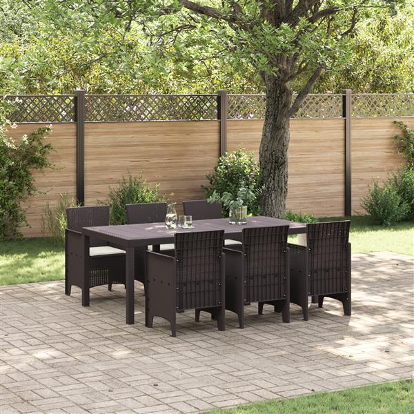 Grote foto vidaxl 7 delige tuinset met kussens in bruin poly rattan tuin en terras tuinmeubelen
