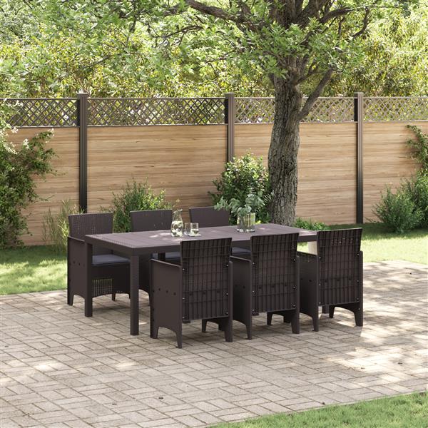 Grote foto vidaxl 7 delige tuinset met kussens in bruin poly rattan tuin en terras tuinmeubelen