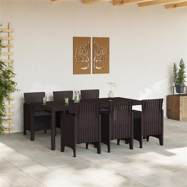 Grote foto vidaxl 7 delige tuinset met kussens in bruin poly rattan tuin en terras tuinmeubelen