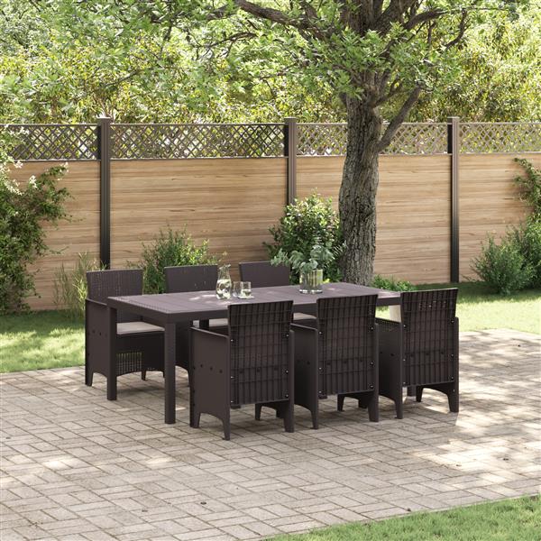 Grote foto vidaxl 7 delige tuinset met kussens in bruin poly rattan tuin en terras tuinmeubelen