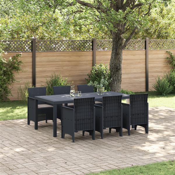 Grote foto vidaxl 7 delige tuintafelset met kussens in antraciet poly rattan tuin en terras tuinmeubelen
